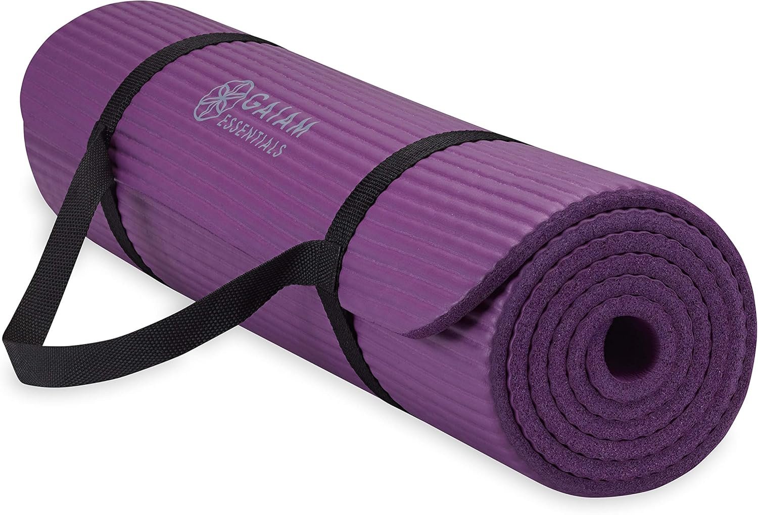 Gaiam Thick Yoga Mat, Exercise & Fitness Mat with Easy-Cinch Carrying Strap | Non-Slip NBR Foam | Joint Cushioning | Yoga, Pilates, Fitness & Floor Workouts | 72″L x 24″W