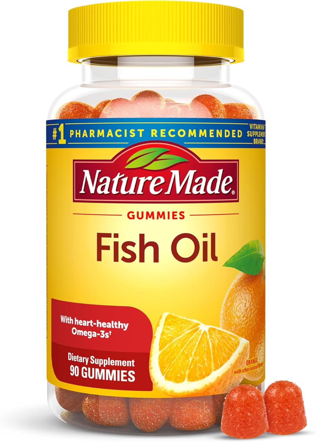 Nature Made Fish Oil Omega 3 Gummies, 90 Gummies | Omega 3 Fish Oil Supplements for Healthy Heart Support, Orange Flavored Gummies, 45 Day Supply
