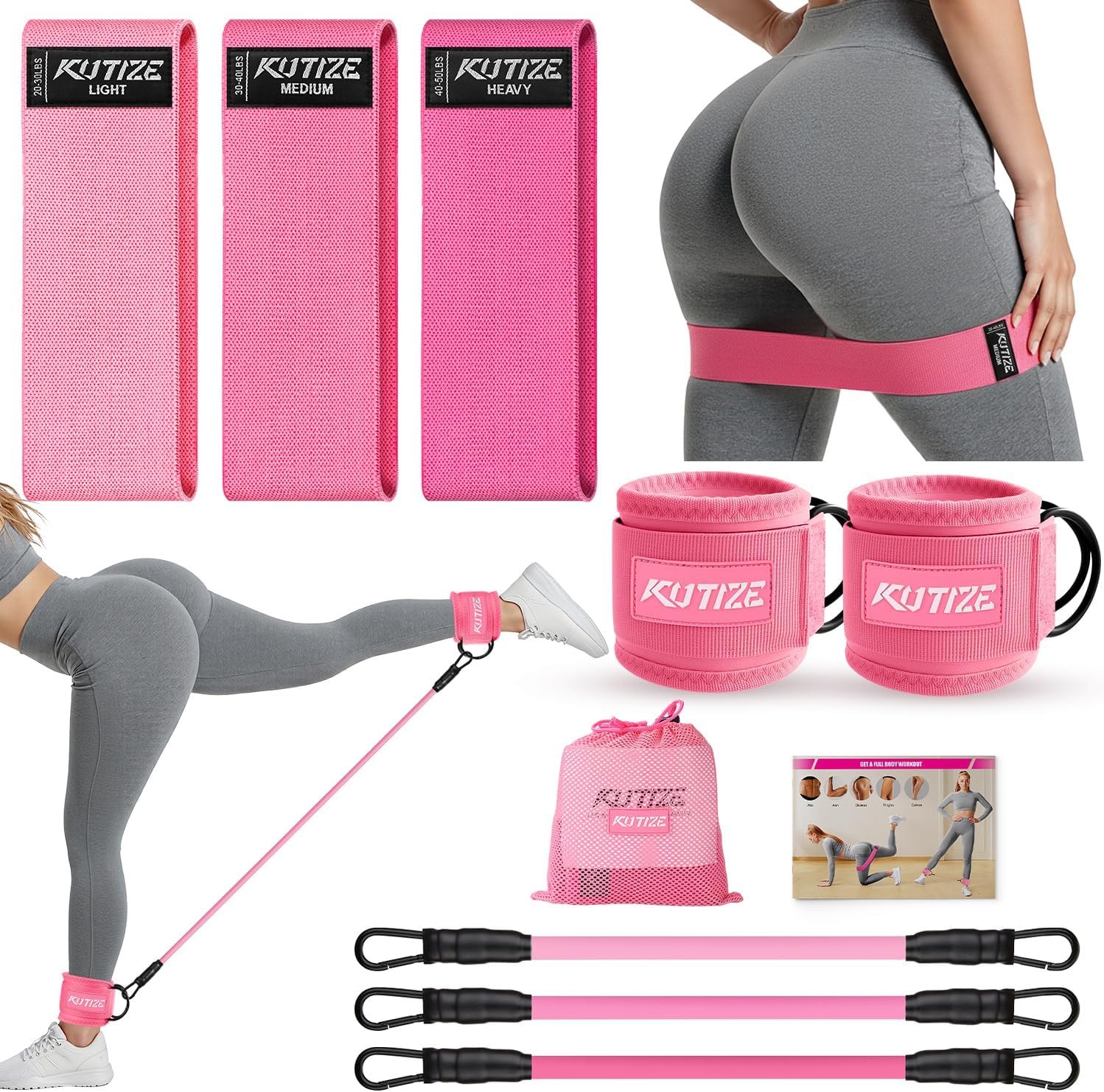 KUTIZE Ankle Resistance Bands with Cuffs & Fabric Resistance Bands Set – Legs & Glutes Workout Equipment for Women & Men, Home Gym Heavy Exercise Bands for Hip, Yoga, Strength Training, Rehab, Pilates