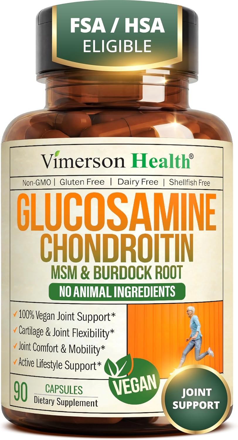 Vegan Glucosamine Chondroitin MSM – Joint Supplements for Men and Women with Glucosamine Sulfate 1500 mg – Joint Health Supplement for Cartilage, Mobility & Joint Support – 90 Capsules