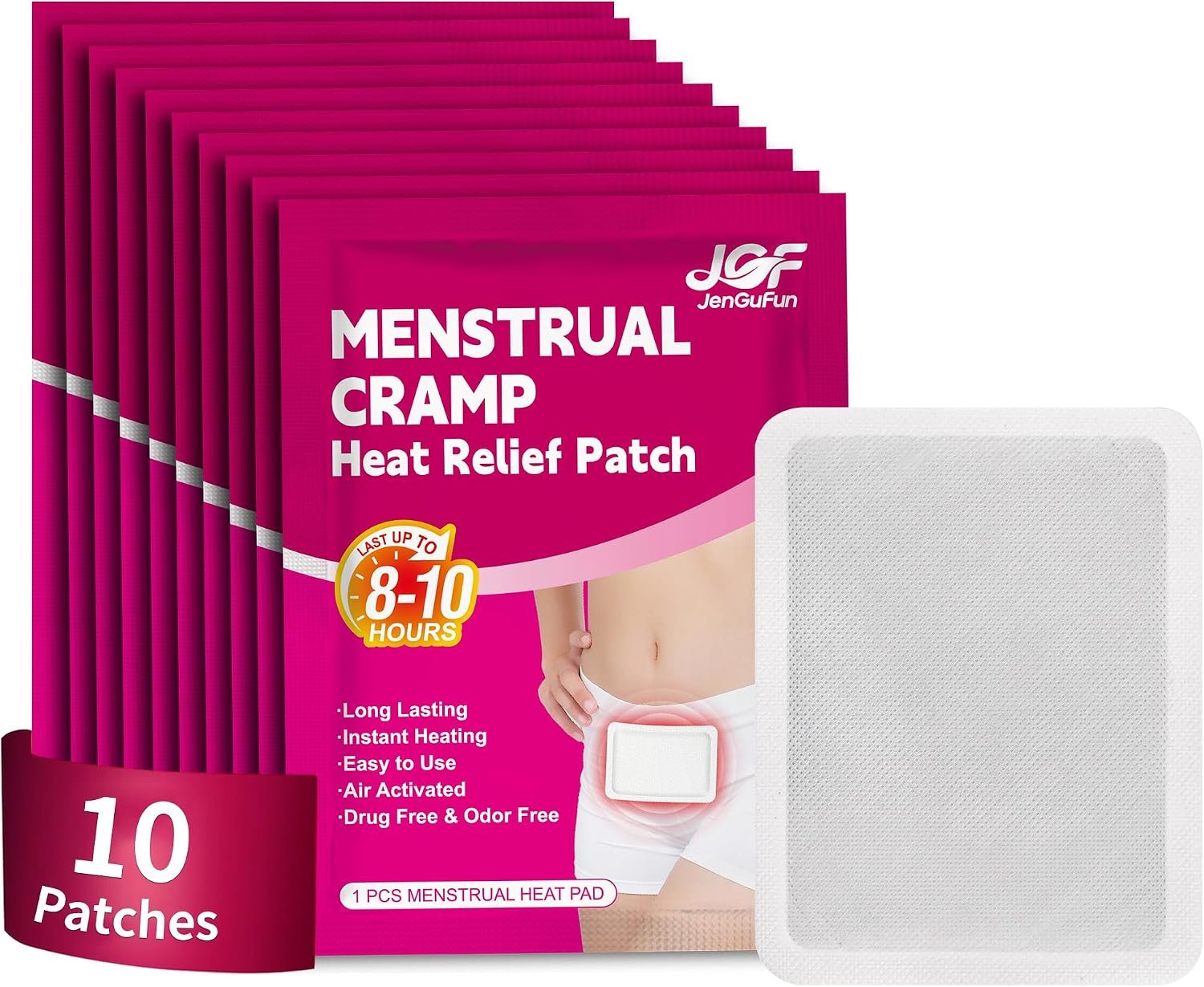 10-Pack Menstrual Heating Ginger Patches for Women Period Cramps | Long-Lasting 8-12 Hours Warmth Instant Heating Pads, Portable Packaging, Air-activated Rapid Heating for Home, Office, Travel