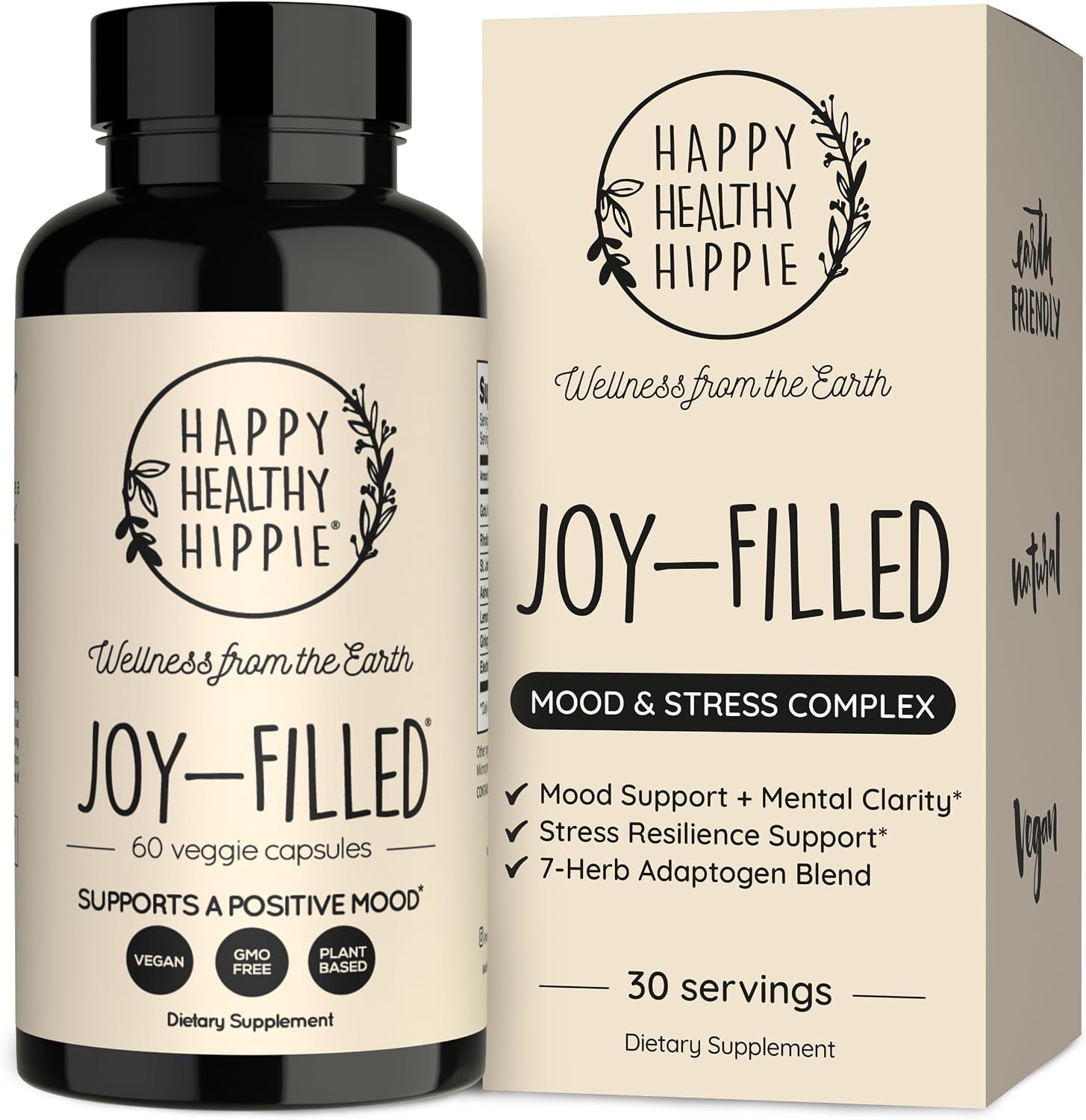 Joy-Filled Mood Support Supplement + St. John’s Wort, Plant-Based, 60 Ct | 7 Herb Complex – Stress Relief – Helps Calm The Mind & Body | Happy Pills, Ashwagandha, Rhodiola Rosea | Adaptogens, Non-GMO