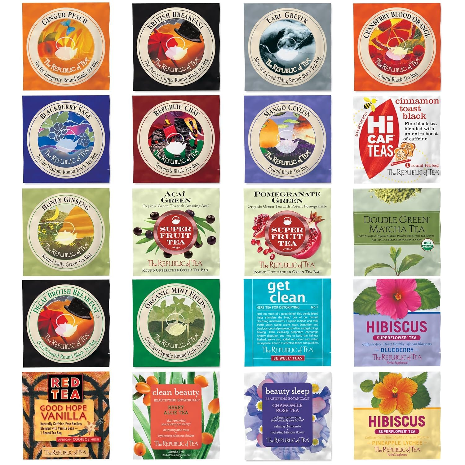 The Republic of Tea Premium Assortment of Teas & Herbs, 40 Count | Made for sampling, gifting or sharing. Smooth and aromatic with notes of juicy berry.